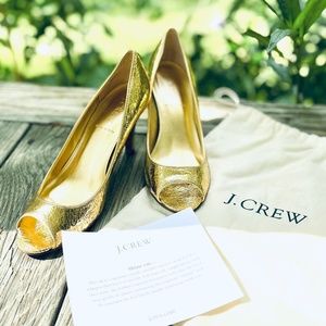 J Crew gold peep toe heels